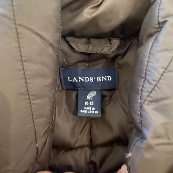 Women's Lands End Down Puffer Vest medium Chocolate Brown Sleeveless Snap Front - Picture 2 of 6
